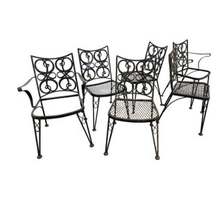 Elegant Woodard Iron Patio Dining Chairs, Set of Six For Sale