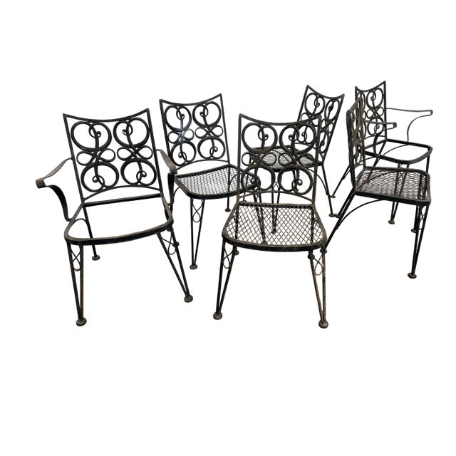 Elegant Woodard Iron Patio Dining Chairs, Set of Six For Sale