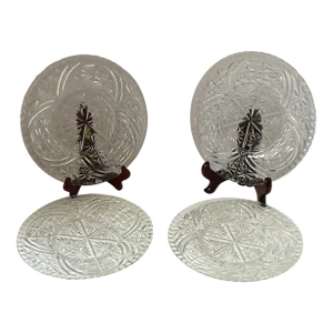 1950s Vintage Anchor Hocking Stars and Bars Etched Glass Luncheon Plates - Set of Four