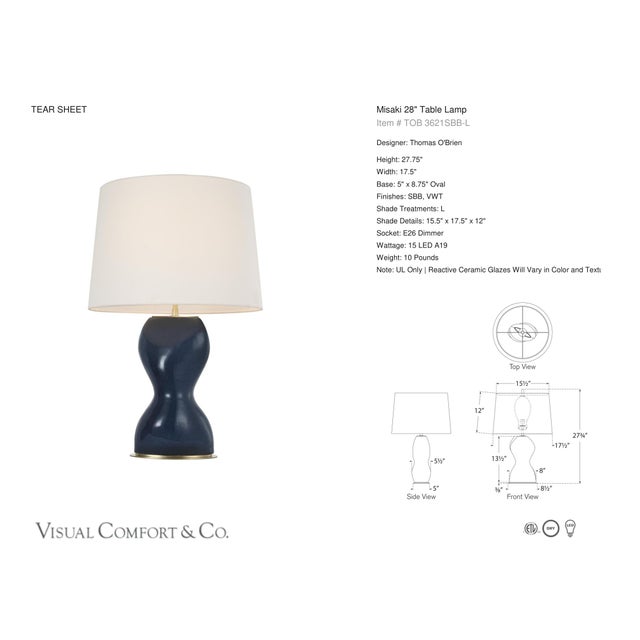 Thomas O'Brien by Visual Comfort Signature Misaki 28" Table Lamp in Sandy Midnight with Linen Shade Designer: Thomas...