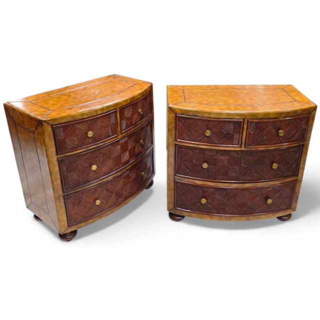 A distinctive and richly textured This pair of Lineage Home Furnishings bow-front chests of drawers is distinctive and...