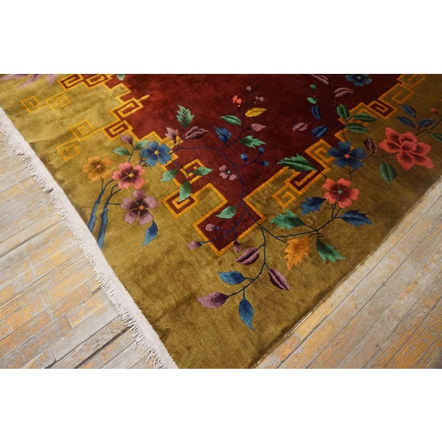 Stunning Colorful Floral Pattern in a Red-Raspebery Ground Color Chinese Art Deco Rug For Sale - Image 11 of 11