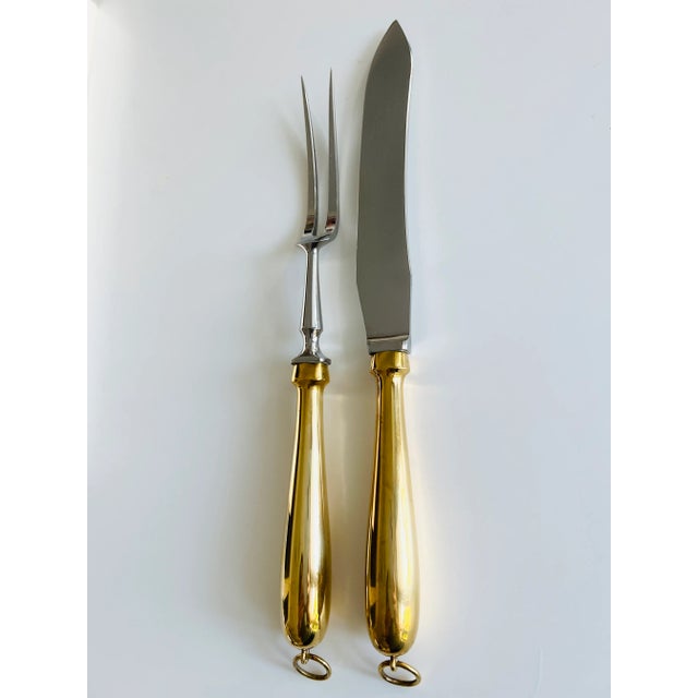 Mid-Century Modern 1950s Mid-Century Carving Set With Brass Handles by G. Jensen for Georg Jensen, Set of 2 For Sale - Image 3 of 8