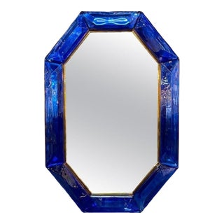 Large Scale Blue Murano Glass and Brass Mirror For Sale