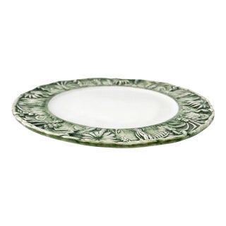 Les-Ottomans Italian Ceramic Tropical Jungle Relief Plate – Hand-Painted Green & White For Sale