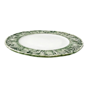 Les-Ottomans Italian Ceramic Tropical Jungle Relief Plate – Hand-Painted Green & White