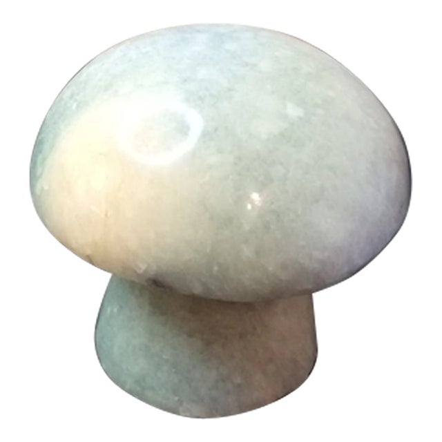 1980s Carved Marble Teal Mushroom Figurine Paperweight For Sale