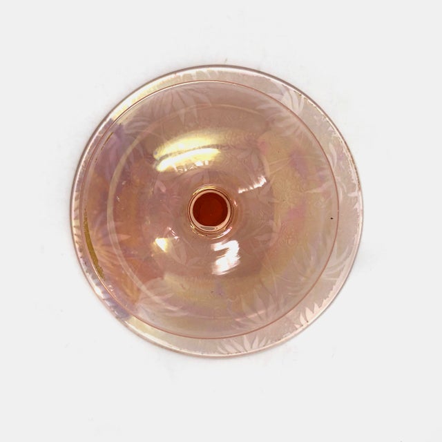 Fostoria Iridescent Pink Glass Brocade Palm Compote For Sale - Image 4 of 5