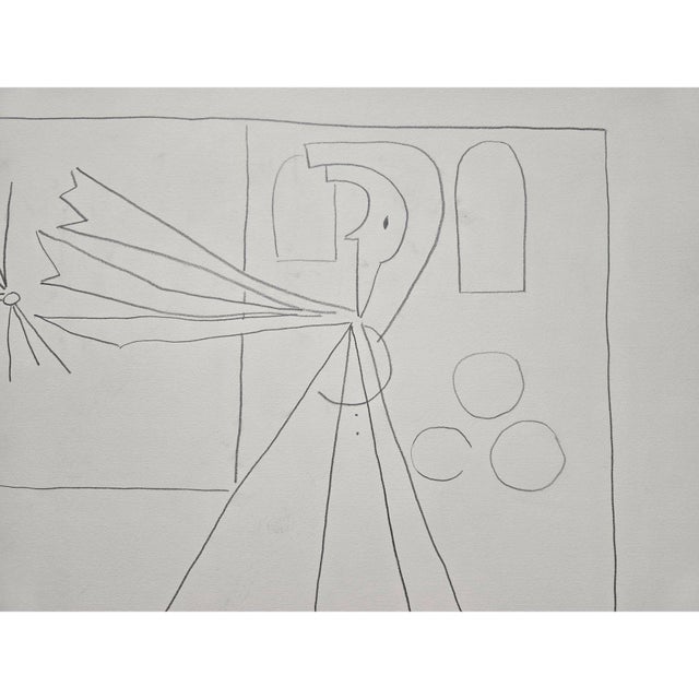 Pablo Picasso W 30 by H 23 Picasso Style Minimalist Pen Drawing / Natural Color Palette, Unframed For Sale - Image 4 of 7