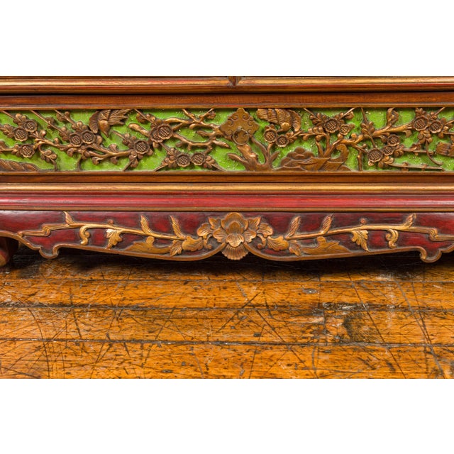 Asian 19th Century Polychrome Three-Drawer Chest from Madura with Carved Floral Motifs For Sale - Image 3 of 13