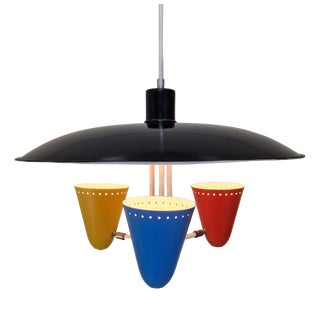 Mid-Century Zonneserie Three-Light Pendant attributed to H. Busquet for Hala Zeist, 1950s For Sale