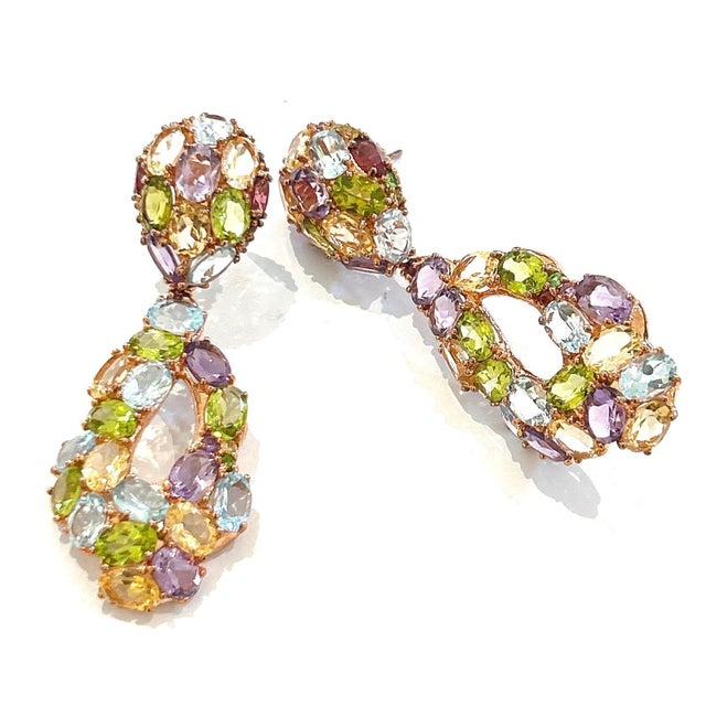 Gemstone Bochic “Orient” Vintage Amethyst, Peridot & Citrine Earrings Set 18K Gold&Silv For Sale - Image 7 of 8