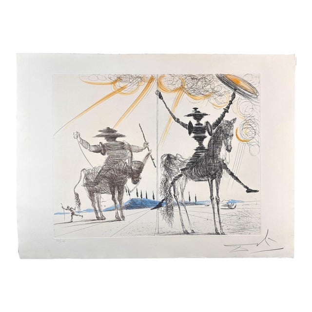 1960s Dali Don Quixote Hand Sign Numbered Limited Edition Etching Surreal Rare Art For Sale
