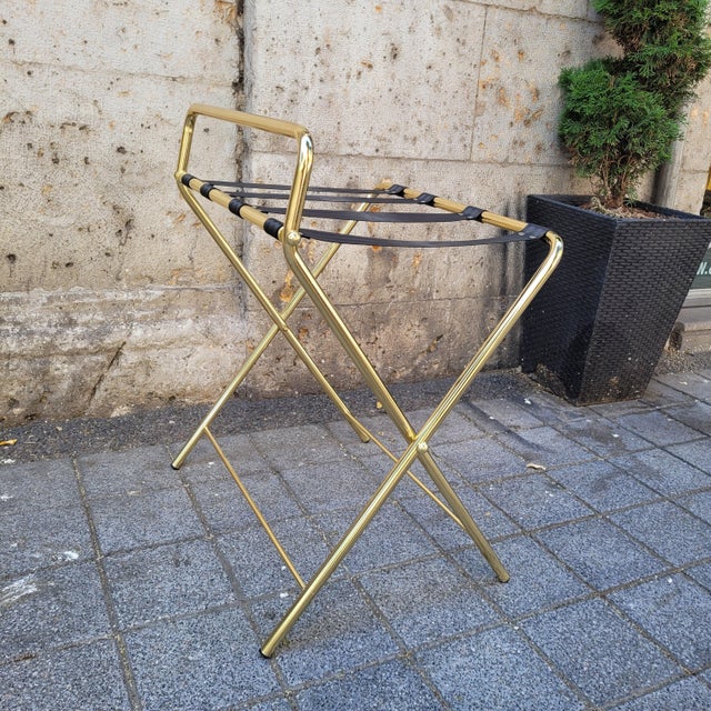 Folding Hotel Luggage Rack in Gold-Plated Steel and Textile, France, 1990s For Sale - Image 9 of 18