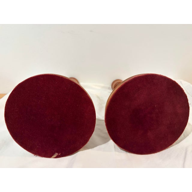 Wood Pair of Hand Turned Vintage Wooden Candle Stick Holders With Velvet Bottoms For Sale - Image 7 of 7