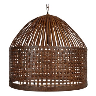 Vintage Industrial Iron Cage Basket Rustic Pendant Light For Sale