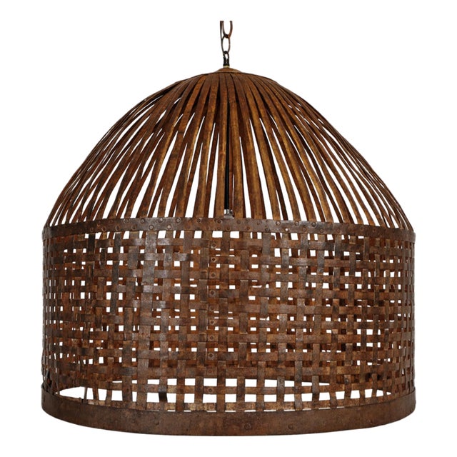 Vintage Industrial Iron Cage Basket Rustic Pendant Light For Sale