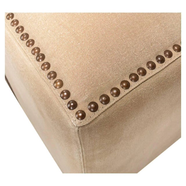Transitional Canvas and Leather Strap Ottoman For Sale - Image 3 of 8