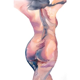 "Nude No. 130" Contemporary Original Abstract Nude Figure Watercolor Painting on Canvas by Elizabeth Becker For Sale