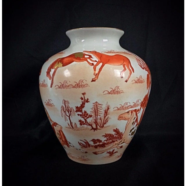 This exquisite Chinese vase, signed "L'art de Chine," is a hand-painted piece created in Macau. The vase features...