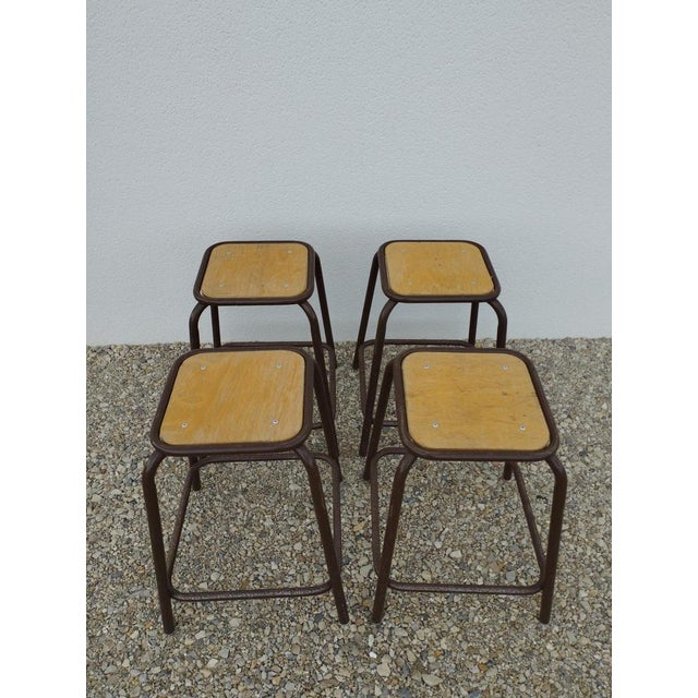 Industrial Vintage Industrial Stackable Bar Stools from Mullca, France, 1950s, Set of 4 For Sale - Image 3 of 18