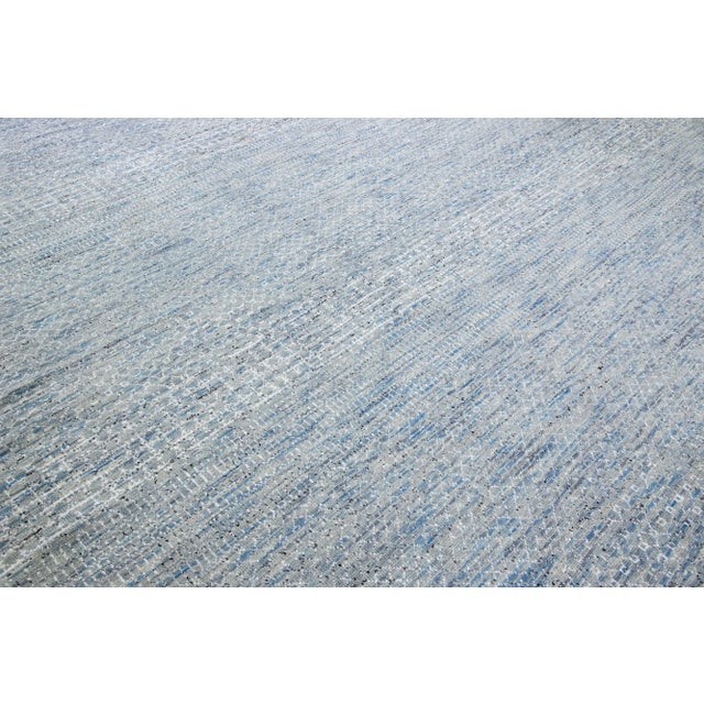 Blue Light Blue Modern Savannah Handmade Geometric Oversize Wool Rug For Sale - Image 8 of 11