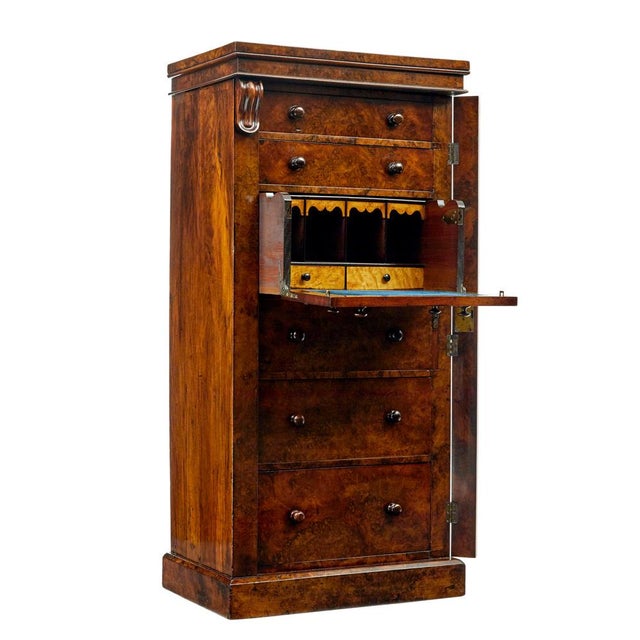 Wood Early Victorian Wellington Burr Walnut Chest, 1840s For Sale - Image 7 of 12