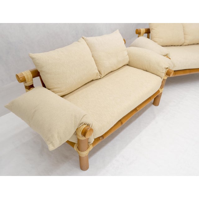 Paul Frankl Pair of c1970s Vintage Massive Thick Bamboo Bases Loveseats MINT For Sale - Image 4 of 14