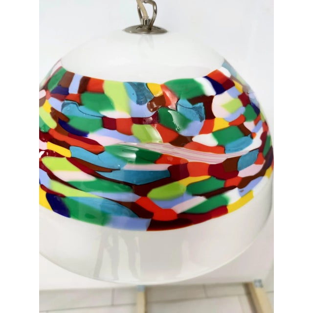 Postmodern White and Colored Blown Glass and Chrome-Plated Metal Pendant Light from La Murrina, 1980s For Sale - Image 6 of 11