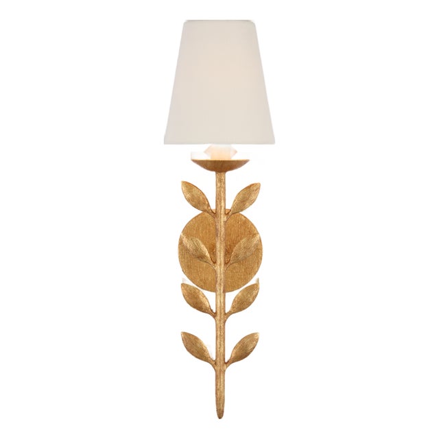 Julie Neill for Visual Comfort Signature Avery 20" Sconce Antique Gold Leaf with Linen Shade For Sale
