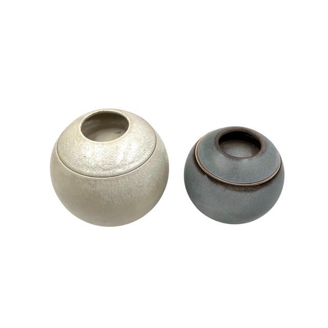 Ceramic Mid-Century Modern Set of 2 Spherical Gres Vases, Franco Bucci Italy Ca. 1970 For Sale - Image 7 of 18