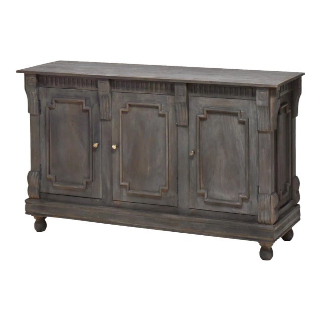 Solid Wood Dining Room 3 Door Sideboard Distressed Gray For Sale