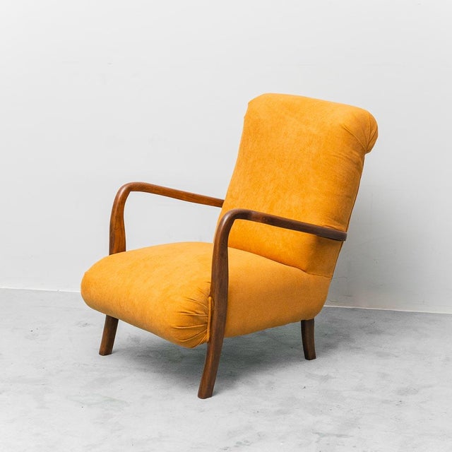 Scandinavian-Style Lounge Chair in Wood and Orange Fabric, 1960s For Sale - Image 3 of 13