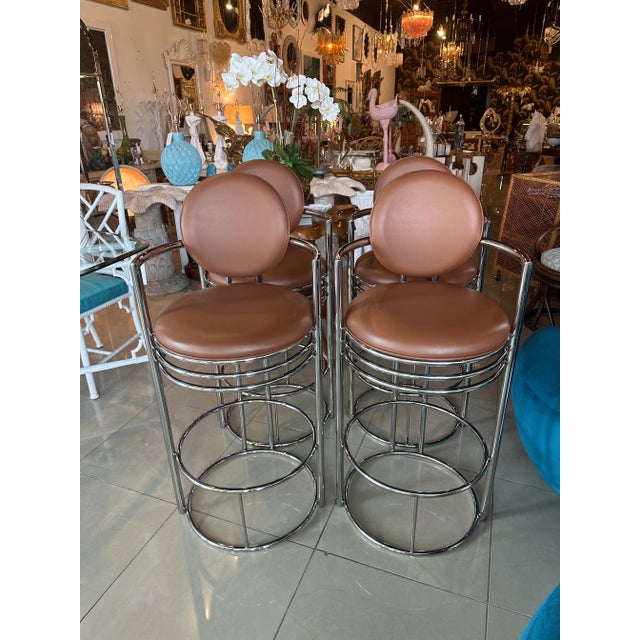 Vintage Set of 4 Dia Design Institute America Chrome Arm Barstools Stools For Sale - Image 9 of 13