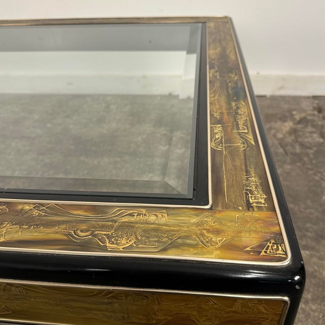 1970s Bernhard Rohne for Mastercraft Acid-Etched Brass and Black Lacquered Coffee Table For Sale - Image 12 of 12