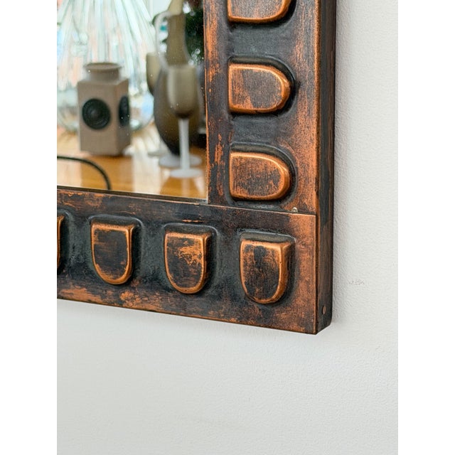 Mid-Century Modern Mid Century Hammered Copper Wall Mirror For Sale - Image 3 of 7