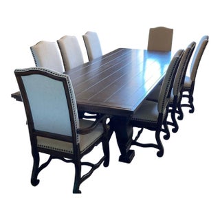 A.r.t. Furniture 9-Piece Dining Set - Solid Wood Table With 8 Upholstered Chairs For Sale