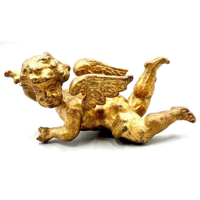 Antique French Giltwood Cherub Putti Sculpture Fragment For Sale In Houston - Image 6 of 12