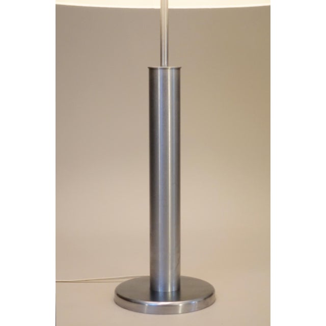 Modern 1950s Walter Von Nessen Streamline Mid Modern Brush Stainless Steel Table Lamp For Sale - Image 3 of 9