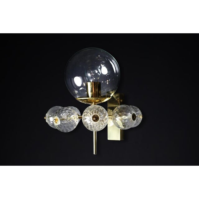 Metal Mid-Century Wall Light with Brass Fixture & Hand-Blown Glass Globes, CZ, 1970s For Sale - Image 7 of 12
