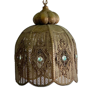 Vintage Boho Moroccan Brass Filagree Dome Lantern