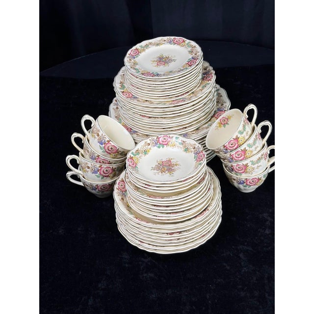 Rare 56-Piece 1930s J & G Meakin "Pilgrim Sunshine" English Ironstone Dinnerware Service With Hostess Spares - Complete Set for 8 For Sale - Image 13 of 15