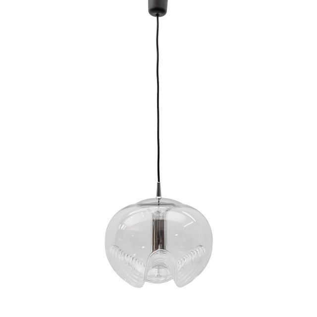 Large Clear Glass Wave Pendant Lamp by Koch & Lowy for Peill & Putzler, 1960s For Sale