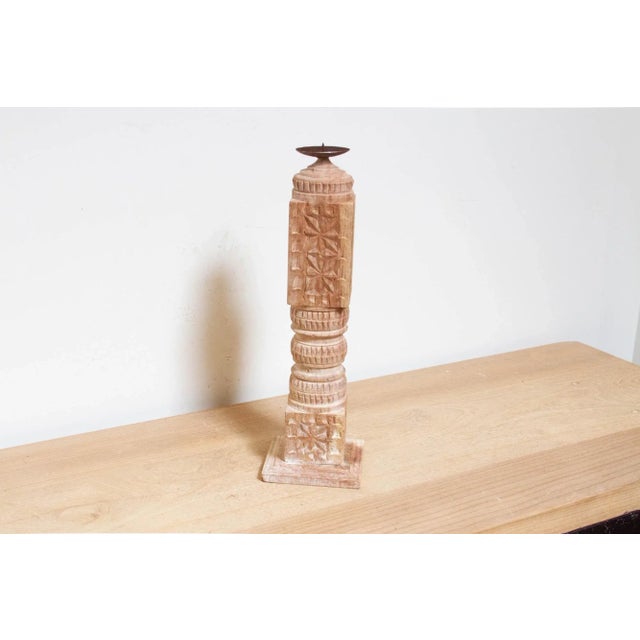 Carved Whitewash Charpai Candle Holder For Sale - Image 4 of 6