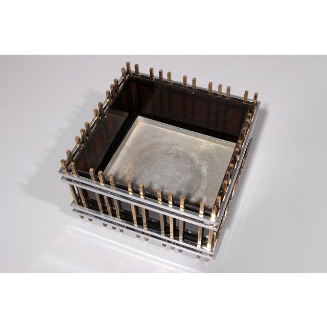 Metal Italian Modernist Fioriera Planter in Brass, Chrome & Acrylic, 1970s For Sale - Image 7 of 11