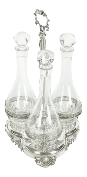 Antique Sterling Silver Trefoil Form Three Bottles Decanters - Set of 3