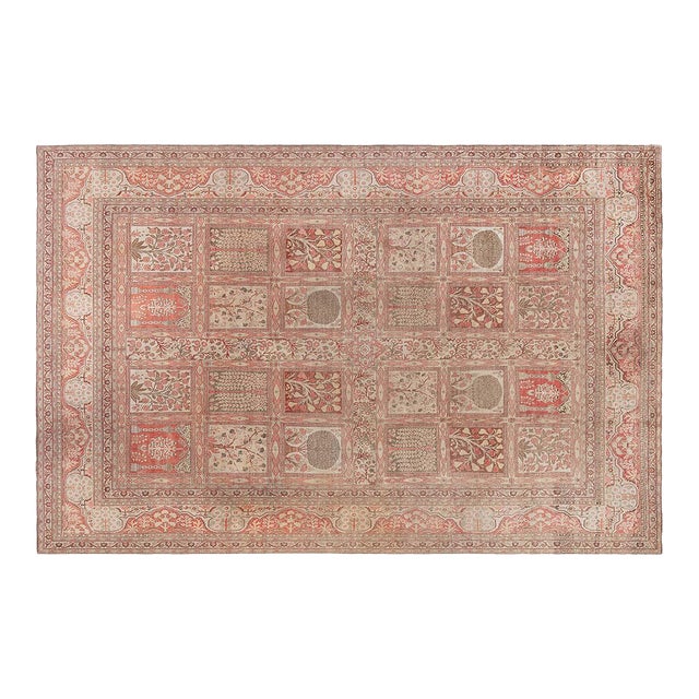 Antique Persian Tabriz Copper, Terracotta and Ivory Hand Knotted Wool Rug For Sale