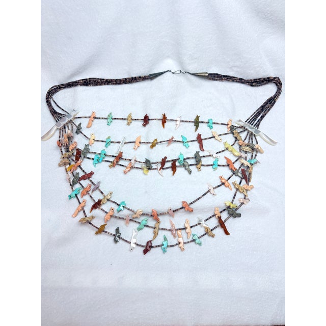 1980s 1980s Seven‑Strand Mixed‑Stone Fetish Necklace With Hand‑Cut Heishi & Silver Findings For Sale - Image 5 of 15