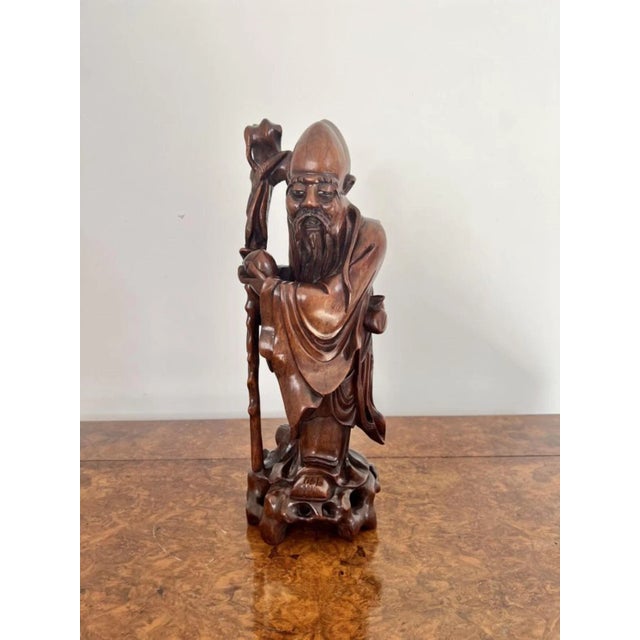 Large Chinese Carved Hardwood Figure, 1900s For Sale - Image 4 of 7
