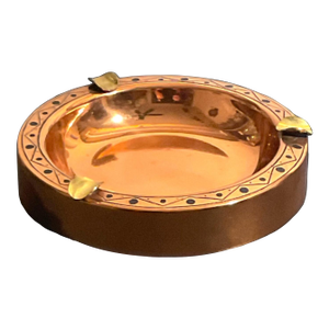 Vintage Art Deco French Copper Dinanderie Ashtray With a Decorative Geometric Band.